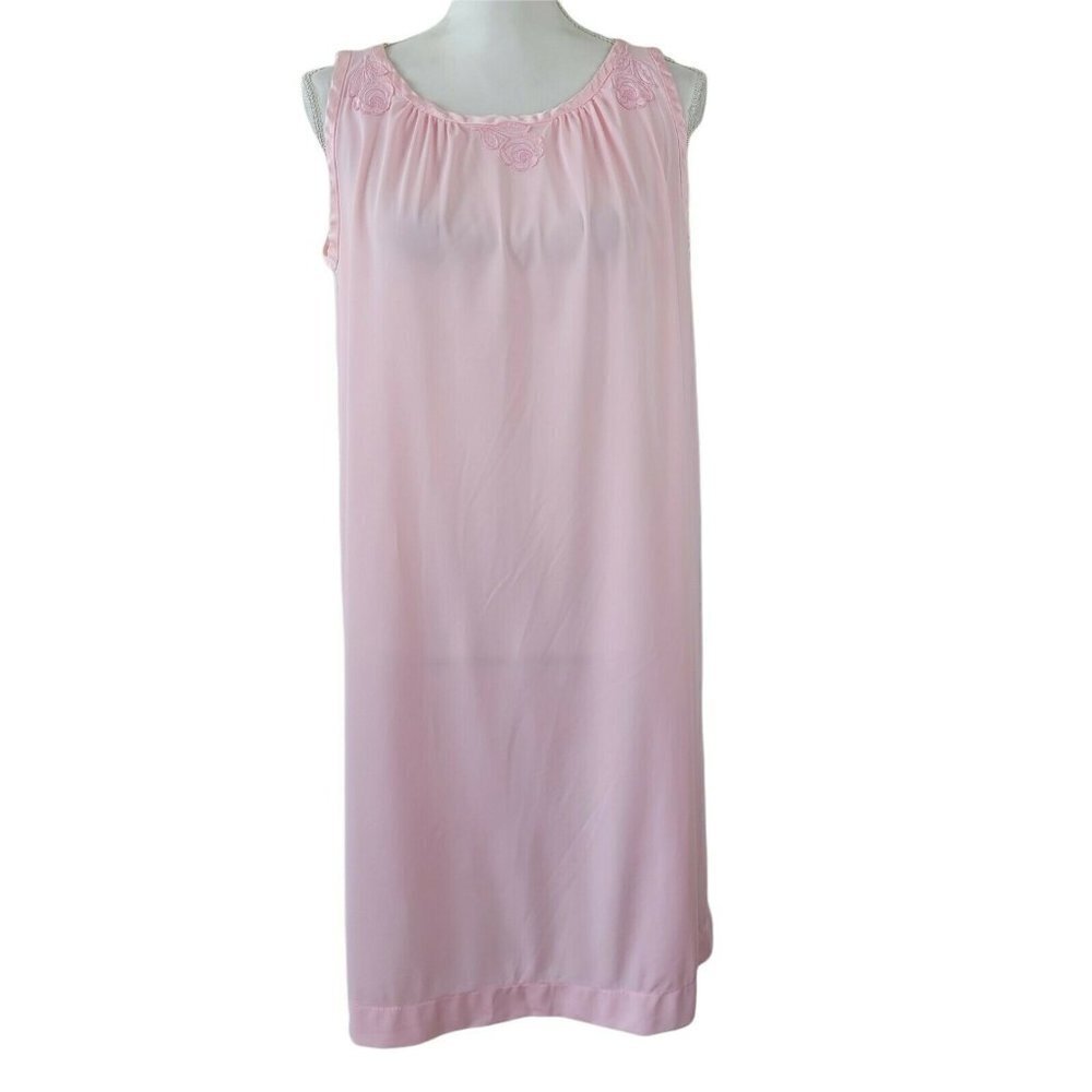 Vintage Gossard Artemis Nightgown Pink Satin Trimmed Small Roses Embroidery 60's